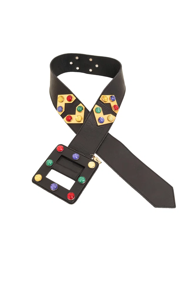 Saint Laurent Geo Jewel Stud Leather Belt in Leather from Recess LA