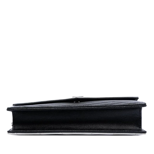 Black Saint Laurent Bicolor Grain De Poudre Chevron Monogram Envelope Chain Wallet Crossbody Bag in Black Leather from Designer Revival, photo 2 of 2