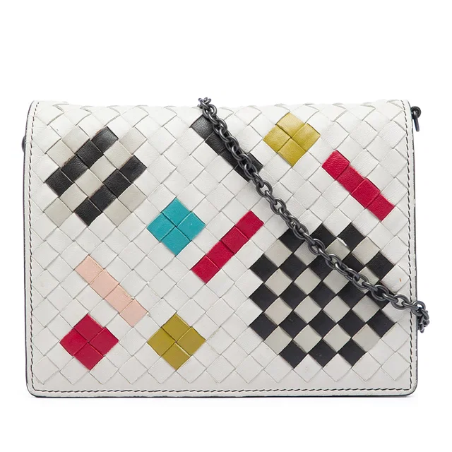 White Bottega Veneta Nappa Intrecciato Abstract Wallet On Chain Crossbody Bag in White Nappa leather from Designer Revival