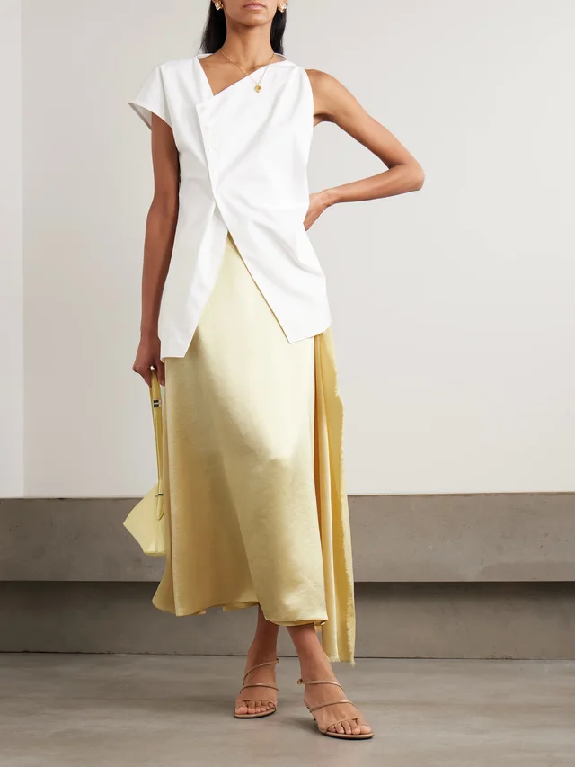 ABADIA Verlap draped frayed dupioni wrap maxi skirt in Yellow, photo 2 of 2 from NET-A-PORTER (Canada)