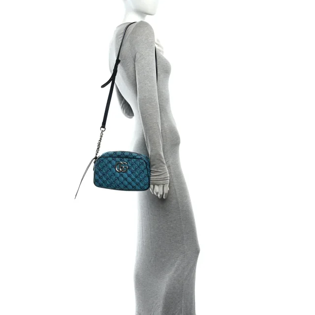 Gucci Monogram Multicolor Matelasse Diagonal Small GG Marmont Chain Shoulder Bag Light Blue in Blue Coated canvas from FASHIONPHILE, photo 2 of 10