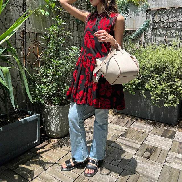 Prada Floral Pattern Sleeveless Dress #44 Black/Red in Black from VINTAGE QOO TOKYO