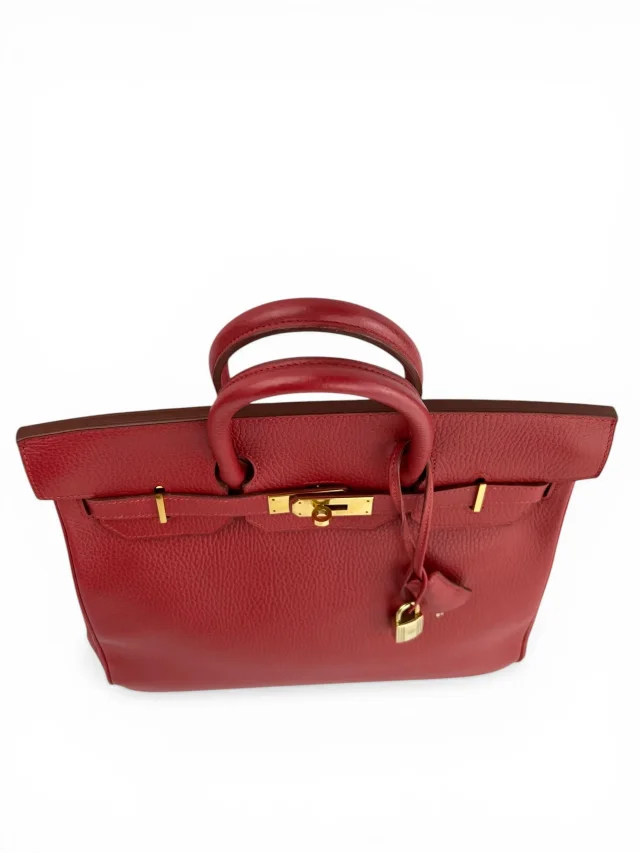 Hermès Rouge Clemence 32cm HAC Birkin Bag Clemence in Red Clemence leather from Season 2 Consign, photo 7 of 15
