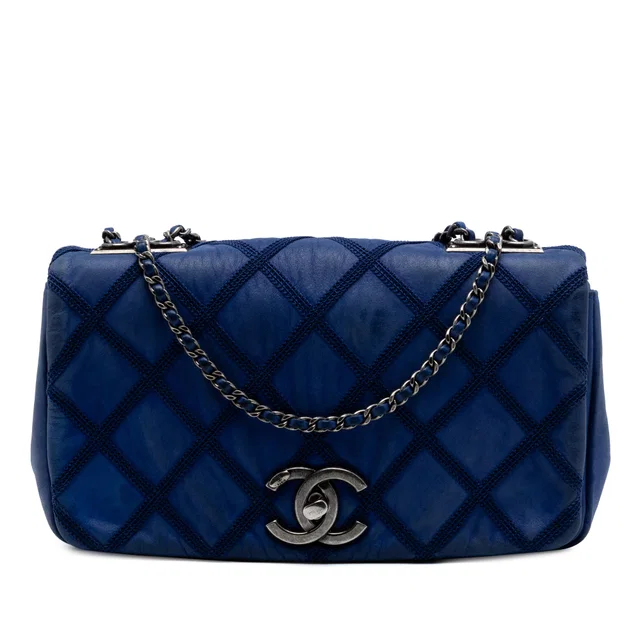 Blue Chanel Small Iridescent Calfskin Diamond Stitch Chain Flap Shoulder Bag in Blue Calfskin from Designer Revival