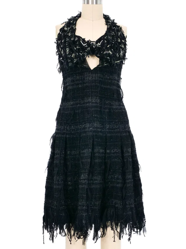 2005 Chanel Tweed Embellished Bow Front Cocktail Dress in Tweed from Arcade Vintage