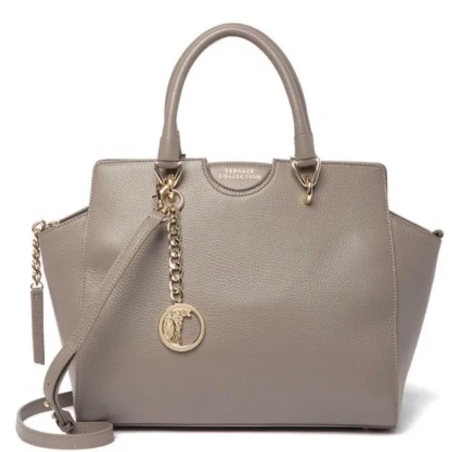 Versace Women's Shoulder bags - Grey/Gold in gold|gray Saffiano leather from Depop, photo 1 of 1