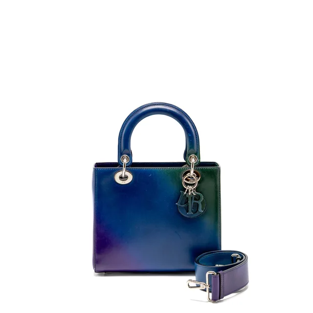 Medium Lady Dior Box Calfskin Gradient Blue/Purple/Green SHW in Blue Calfskin from EMIER