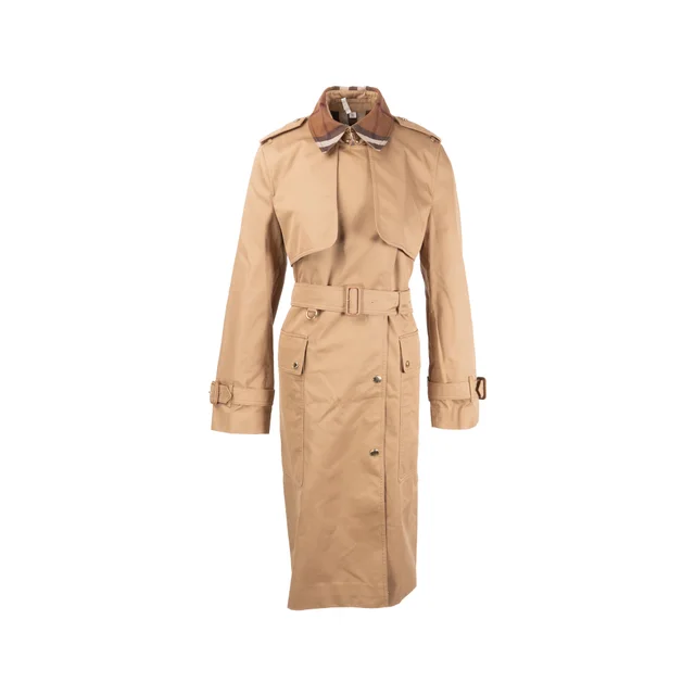 Burberry Size UK 10 Sandridge Long Trench Coat with Belt Cotton Dark Beige/Camel in Brown from EMIER