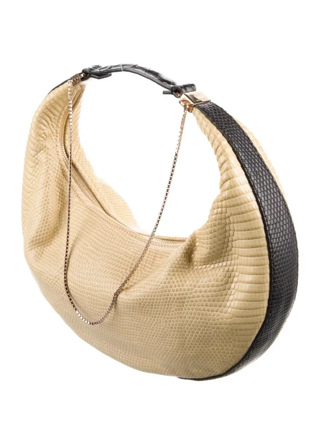 The Row Beige And Black Croc-Embossed Hobo With Chain Accent in black|brown|neutral Crocodile from Poshmark