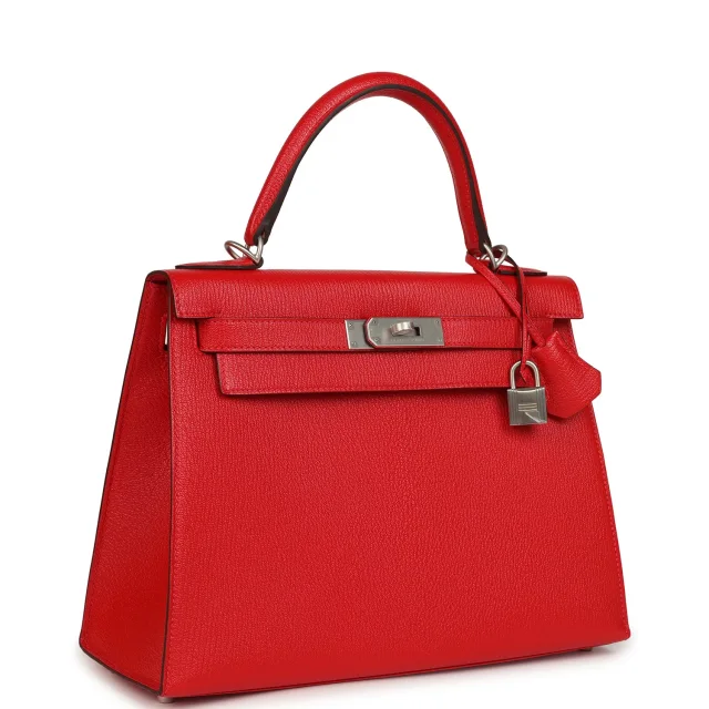 Hermès Special Order (HSS) Kelly Sellier 28 Rouge De Coeur Chevre Mysore Brushed Palladium Hardware in Red Goatskin from Madison Avenue Couture, photo 2 of 9