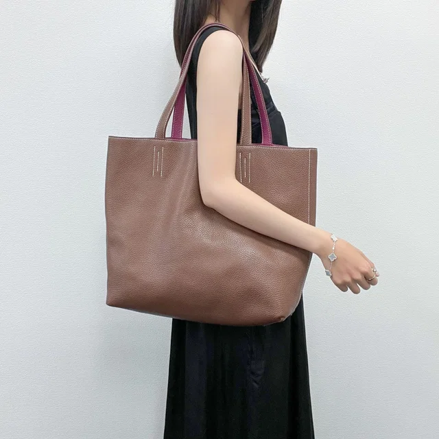 Hermès Double Sens 36 Reversible Tote Shoulder Bag Taurillon Clemence Brown in Brown Clemence leather from The Reluxe