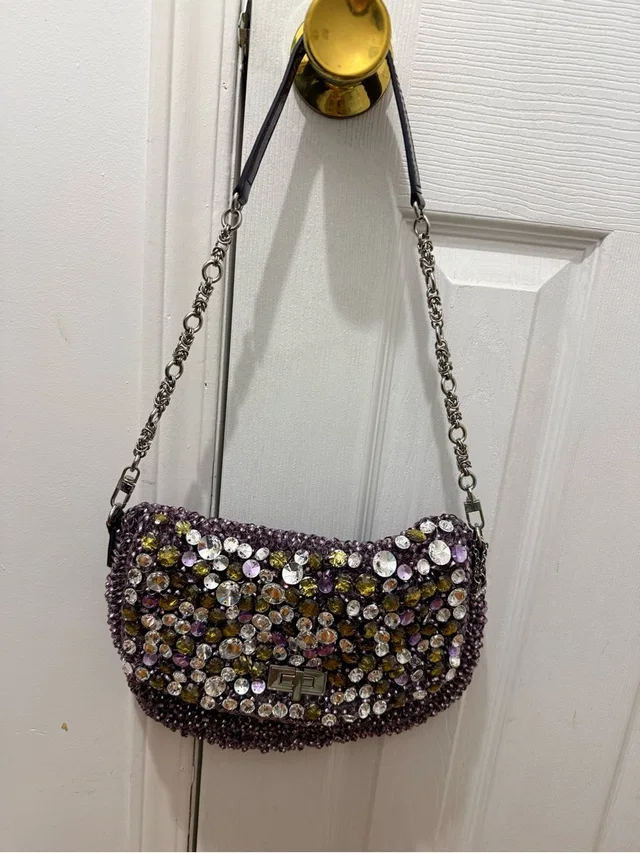 Anteprima Purple Crystal-Embellished Shoulder Bag With Chain Strap in gold|purple Leather from Poshmark