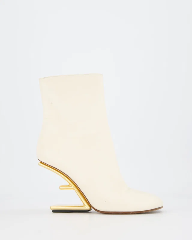 Fendi White First Leather Ankle Boots Size EU 38 in White Leather from Sellier
