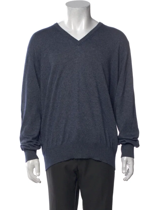 Loro Piana Silk V-Neck Pullover in blue Silk from The RealReal