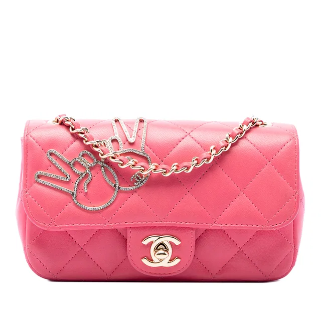 Pink Chanel Extra Mini Lambskin V for Victory Flap Crossbody Bag in Pink Lambskin from Designer Revival