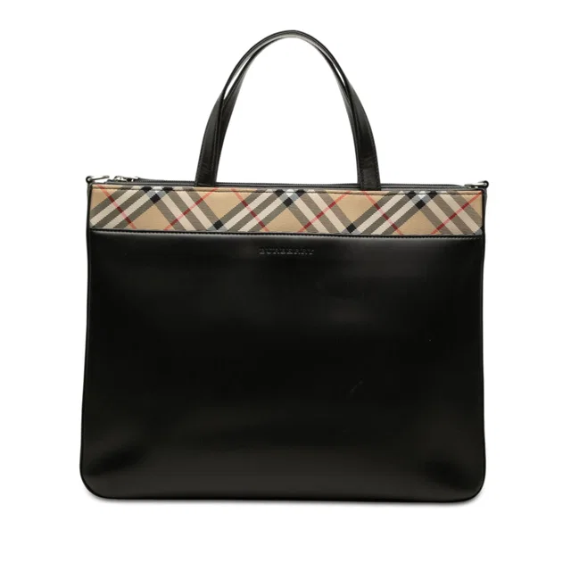 Black Burberry Nova Check Canvas Trimmed Leather Satchel in Black Canvas from Designer Revival