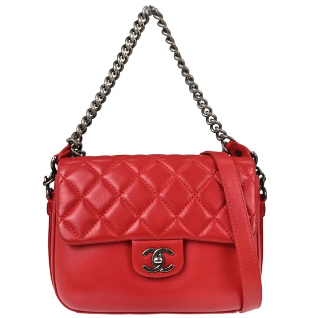 Chanel 2017-2018 Red Lambskin Rock My Shoulder Bag in Red Lambskin from AMORE Vintage Tokyo
