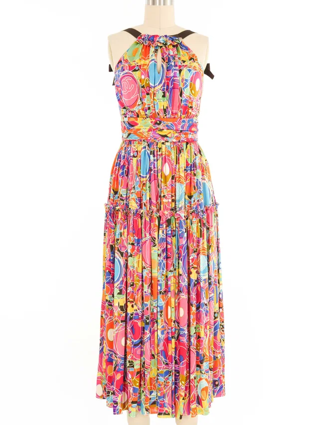 2008 Chanel Bubble Printed Tiered Maxi Dress in Multicolor Silk from Arcade Vintage