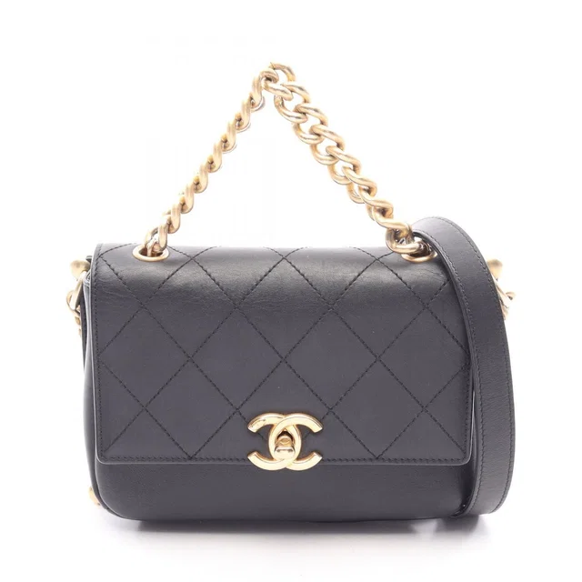 Chanel Shoulder Bag Quilted 2-Way Black Leather Small Flap Chain in Black Leather from The Reluxe