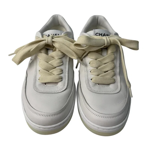 Chanel CC Logo Leather Sneakers in Leather from The Reluxe