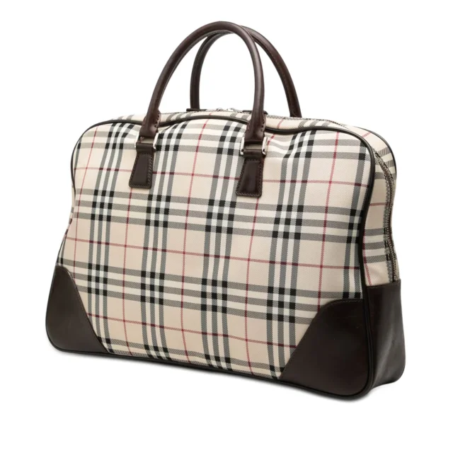 Beige Burberry House Check Canvas Travel Bag in Beige Canvas from Designer Revival, photo 2 of 6