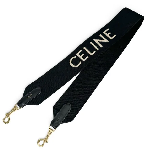 Celine ) Current Model Canvas and Leather Jacquard Short Strap Shoulder Black Gold Made in Italy… in Black/Gold Canvas, Leather from Elady