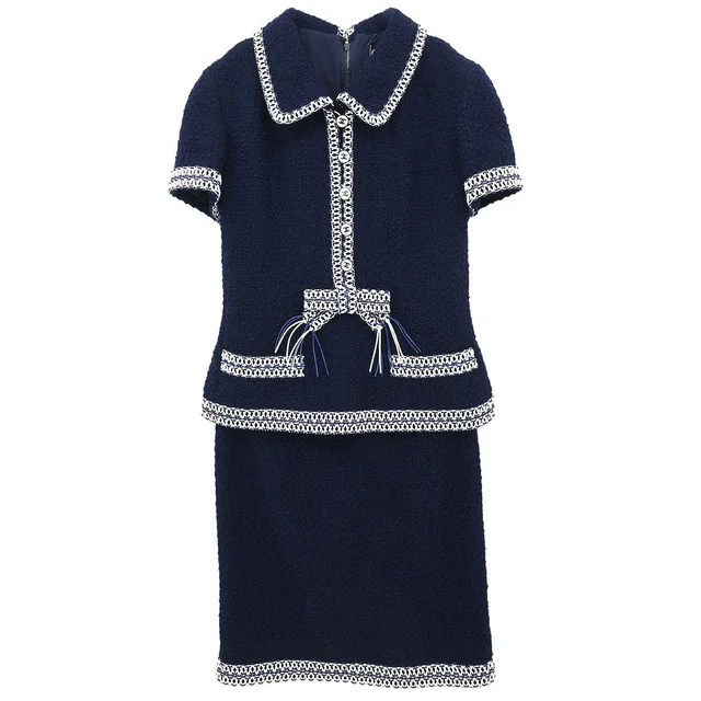 Chanel 1994 Setup Top Skirt Navy #36 in Navy Wool from AMORE Vintage Tokyo