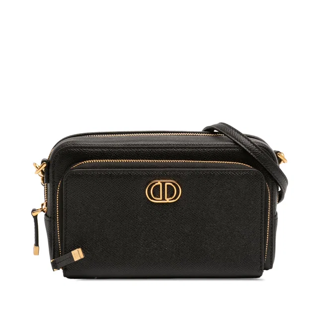 Black Dior Grained Calfskin Caro Double Pouch Crossbody Bag in Black Caviar leather from Designer Revival