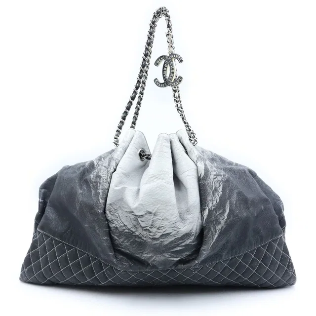 Chanel Melrose Cabas Chain 2-Way Tote Bag Gray Black Silver in Black from The Reluxe