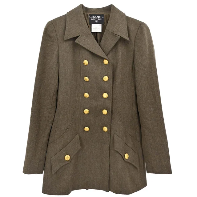 Chanel 1996 Double Breasted Jacket Brown #36 in Brown Wool from AMORE Vintage Tokyo