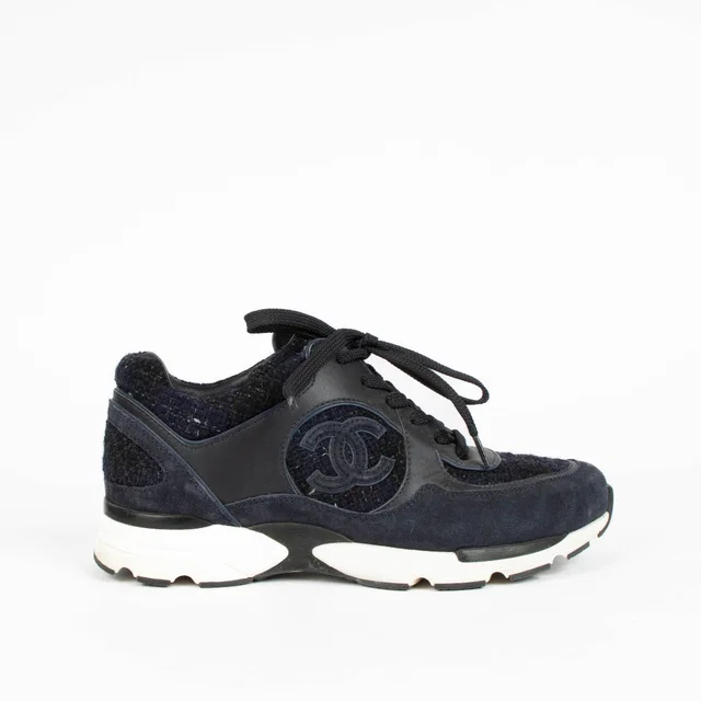 Chanel Blue Tweed Sneakers - Size 39 in Blue Tweed from Labellov