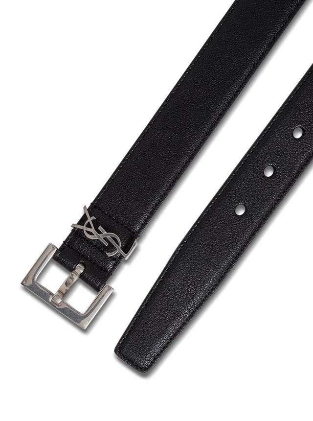 Saint Laurent Logo-Embossed Lamb Leather Belt — Black in Black Lambskin from HEWI