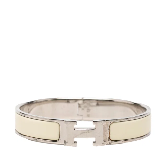 White Hermès Narrow Enamel Clic H Bracelet PM in White from Designer Revival