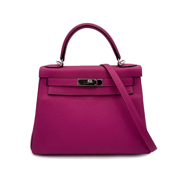 Hermès Kelly 28 Retourne Rose Purple Togo 2017 A Stamp Palladium Hardware in Pink Togo leather from Luxury Promise