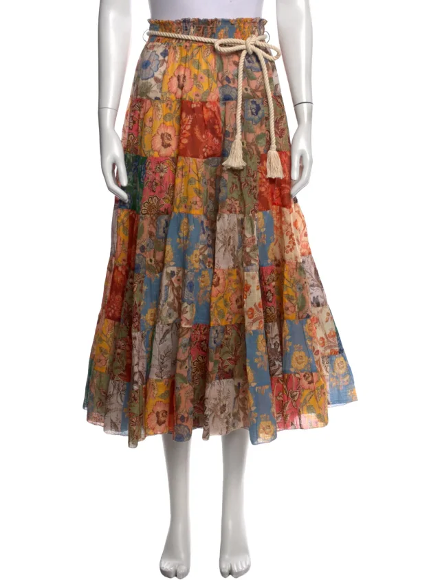 Zimmermann Floral Print Long Skirt in brown|red from The RealReal