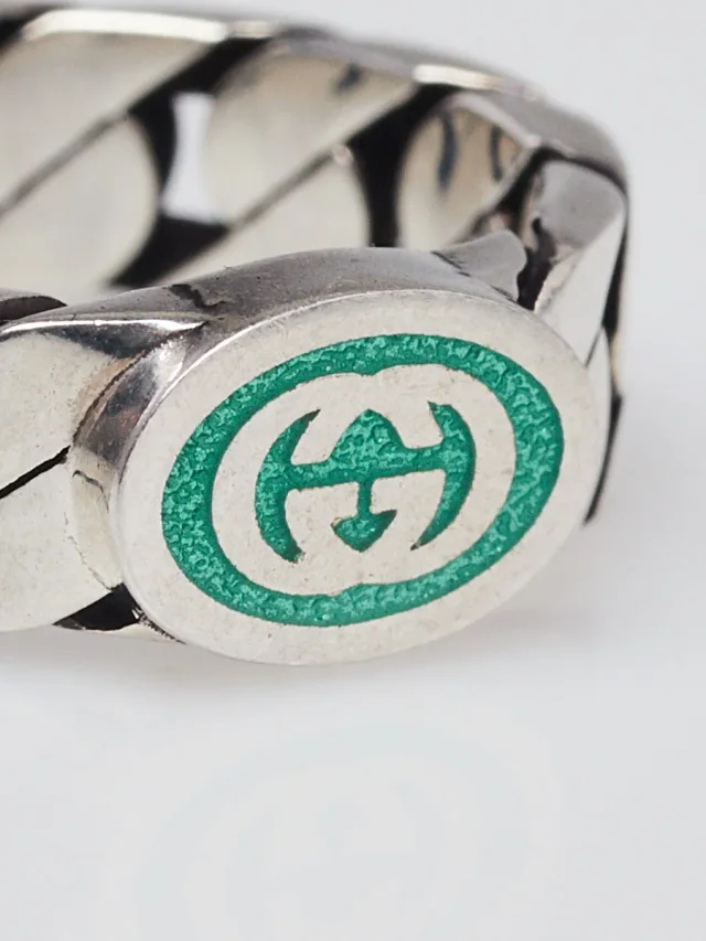 Gucci Sterling Silver Interlocking G Ring Size 7 in Green from Yoogis, photo 3 of 5