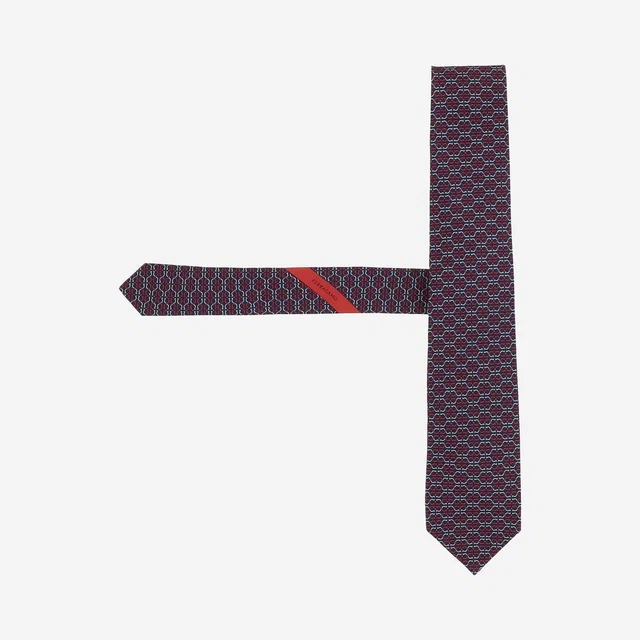 Ferragamo Silk Geometric Jacquard Necktie — Navy Neckties in Navy Silk from HEWI
