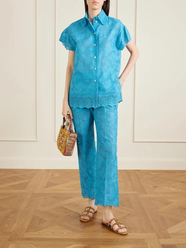 VALENTINO GARAVANI Broderie anglaise cotton shirt in Blue, photo 2 of 2 from NET-A-PORTER (Canada)