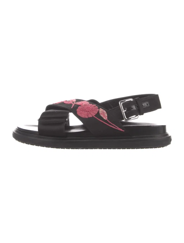 Marni Leather Floral Print Sandals in black Leather from The RealReal
