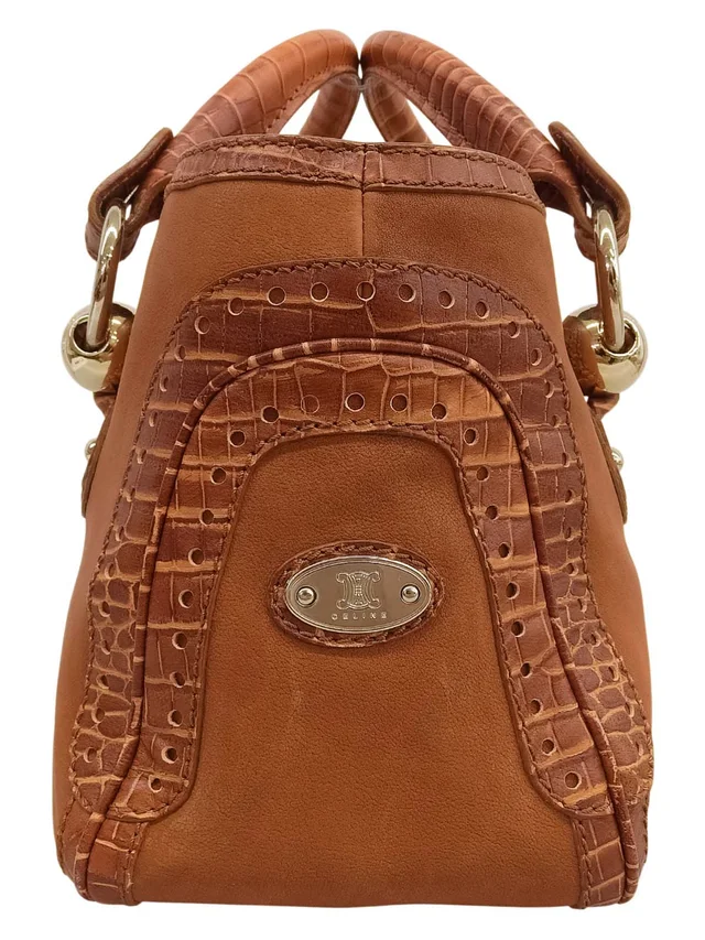Celine Croco Embossed Handbag Brown in Brown Leather from VINTAGE QOO TOKYO, photo 3 of 10