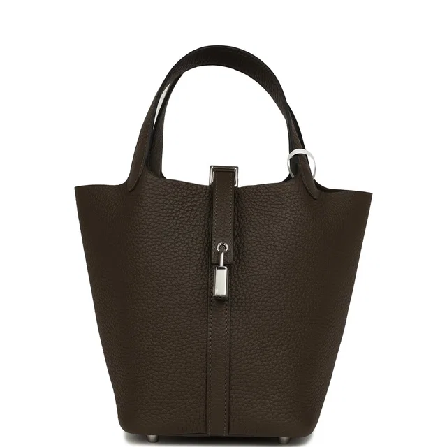 Hermès Picotin Lock 18 Vert Loden Clemence Palladium Hardware in Green Clemence leather from Madison Avenue Couture