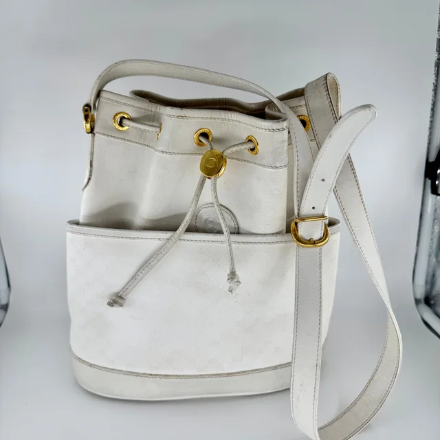 Gucci Vintage White Ophidia Bucket Shoulder Bag in White Canvas from SparklesnDreams