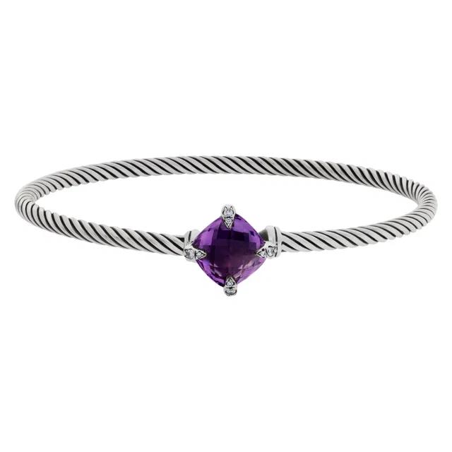 David Yurman Chatelaine bangle in sterling silver with Amethyst and diamonds in Purple Stainless Steel from Gray And Sons