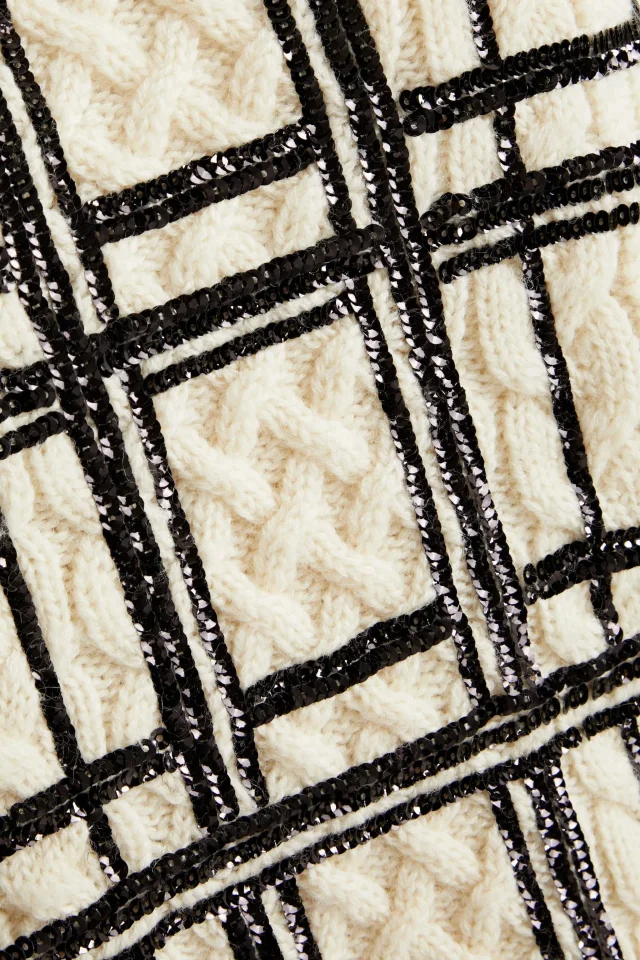 Valentino Garavani Sequin-Embellished Checked Cable-Knit Wool Sweater, photo 4 of 4 from THE OUTNET