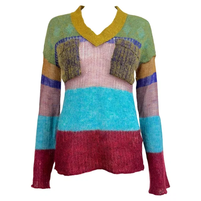 Vivienne Westwood Label Multicolor Striped Semi-Sheer Mohair Knit Sweater in red from Poshmark