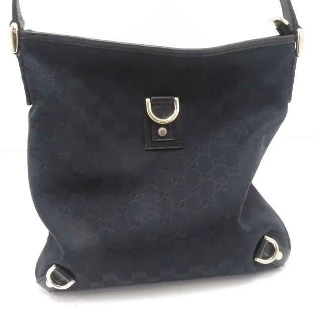 Gucci Abbey GG Shoulder Bag Black Canvas Leather in Black Canvas from The Reluxe