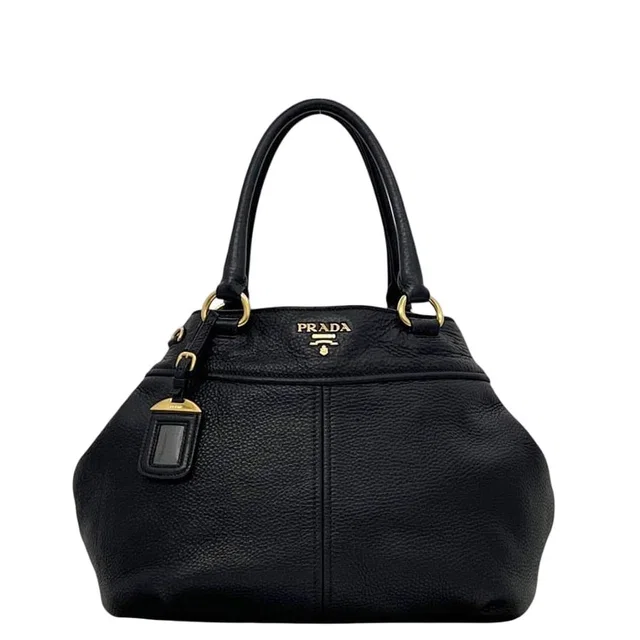 Prada Tote Bag Black Nero Vitello Daino Leather 146 B Shoulder Logo in Black Leather from The Reluxe