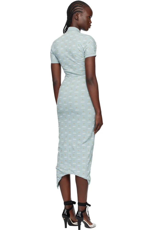 Vivienne Westwood Blue Printed Piquet Pulling Midi Dress, photo 3 of 3 from SSENSE