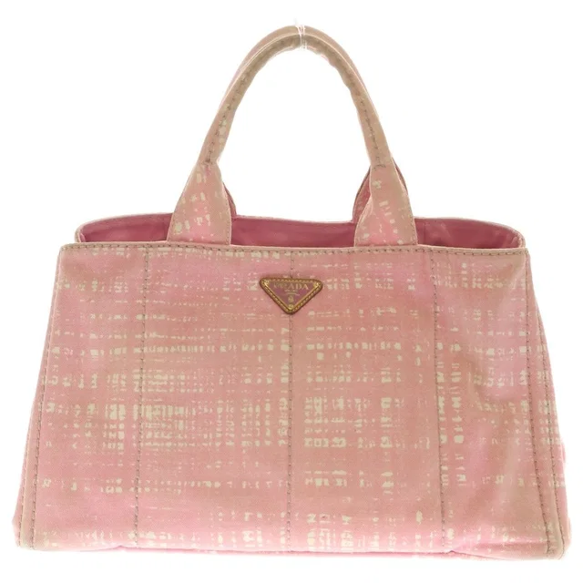 Prada Canapa Triangle Logo Canvas Tote Bag Pink in Pink Canvas from The Reluxe