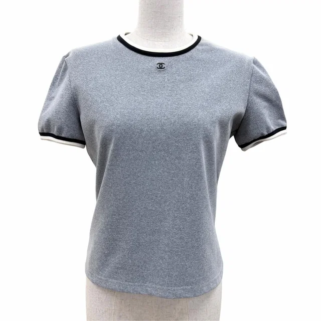 Chanel Vintage 98P CC Logo Embroidery Short Sleeve T-Shirt Top Gray 42 in Grey Nylon from The Reluxe